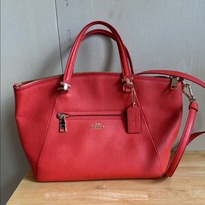 Coach Red Pebbled Leather Satchel with Gold Hardware